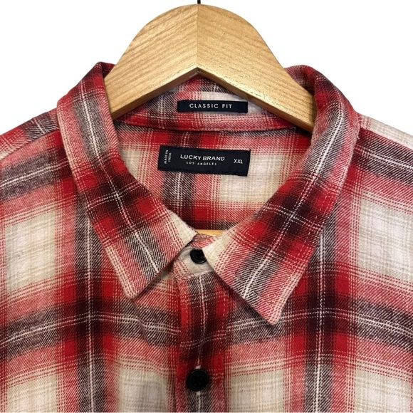 LUCKY BRAND Mens 2XL Red Plaid Button-Down Casual Cotton Classic Fit Long Sleeve - Picture 2 of 4